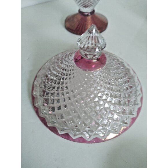 Vintage Westmoreland Glass Ruby Red & Clear English diamond Hobnail Compote - Picture 3 of 10